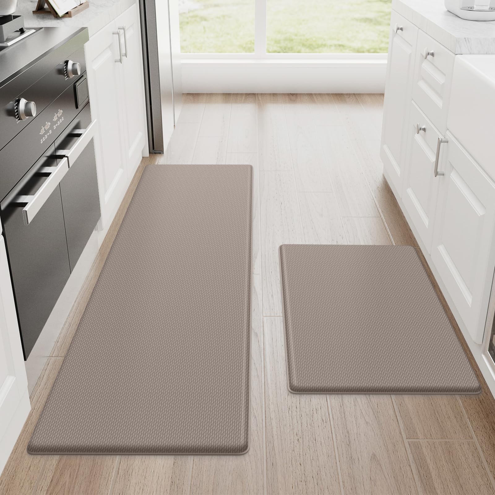 StepRite Kitchen Mats, 2PCS Kitchen Rugs, Cushioned Anti Fatigue Kitchen Mats for Floor, Non-Slip Standing Desk Mat, Waterproof Kitchen Rug Set for Kitchen, Floor, Office, 17.3"x30"+17.3"x47", Black